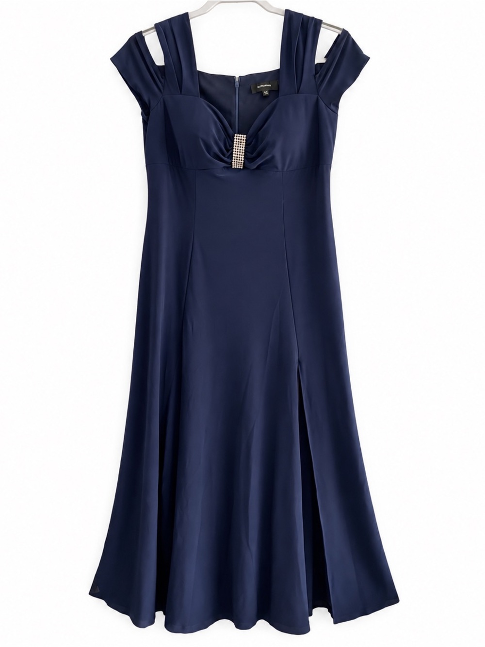 Bari Jay Navy Cold-Shoulder Maxi Gown Rhinestone Detail Size 12